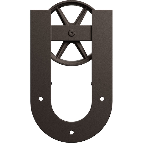 Ekena Millwork Premium Wagon Wheel Horseshoe Roller Hanger w/ Bolts for Barn Door for 2 1/4" Doors, Bronze Texture GB60015R2WBZ - main